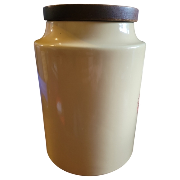 Vtg 60s Nyalyn Canister Cookie Jar Spring Flowers Sealing Wooden Lid Pottery - Picture 4 of 8